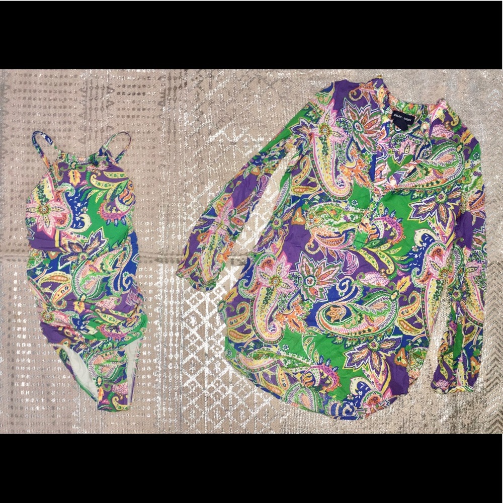 Ralph Lauren swimsuit with matching cover top.